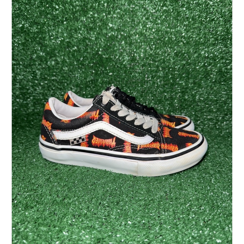 VANS Thrasher Skate‎ Old Skool Allover Thrasher Logo Boys Size 3.5 Womens Size 5